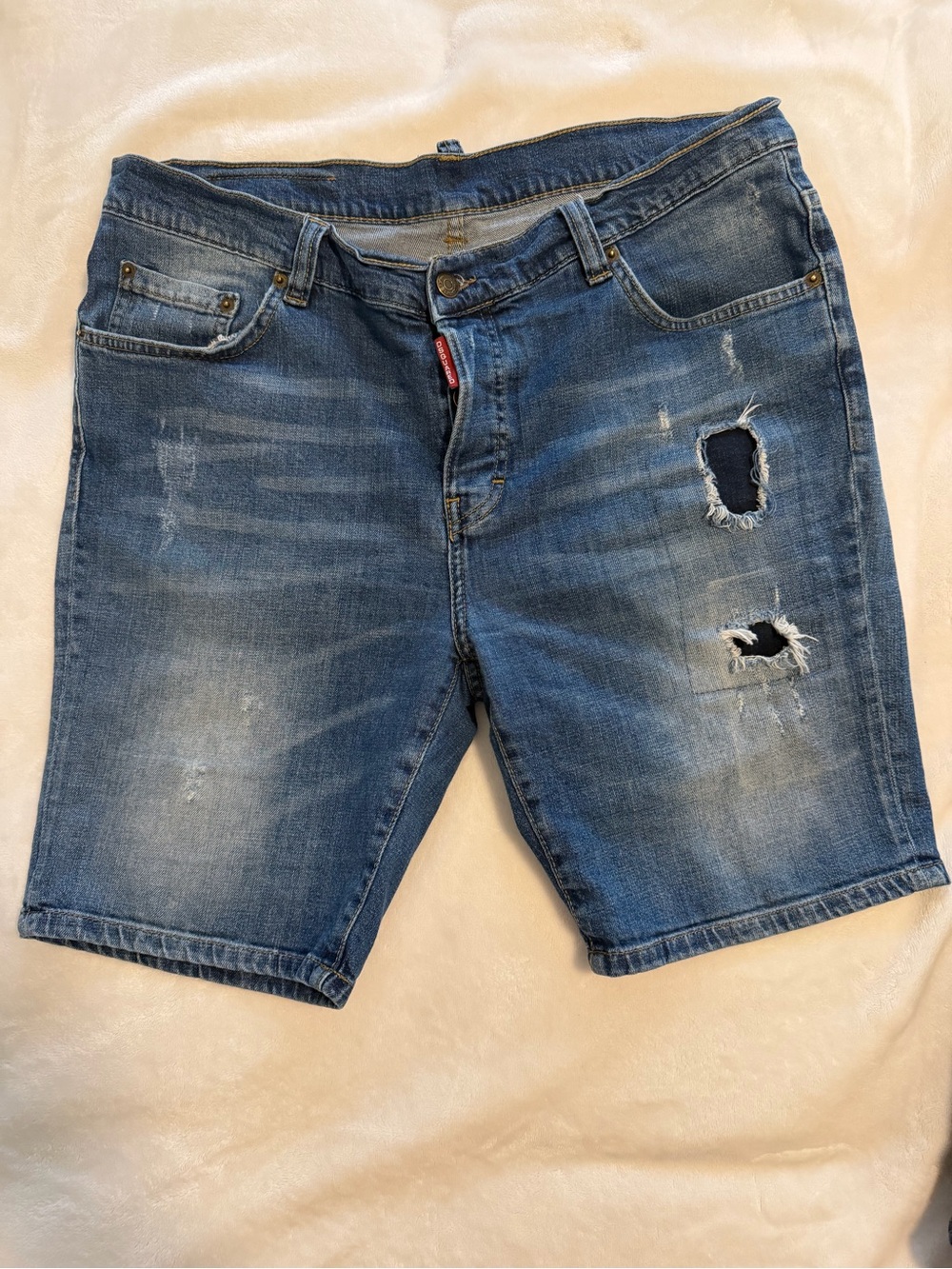 DSQUARED2 Blue Distressed Ripped Denim Shorts